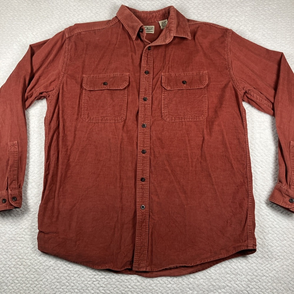 Vintage LL Bean Mens Corduroy Button Down Shirt Large Tall 80's 90's Canada Made